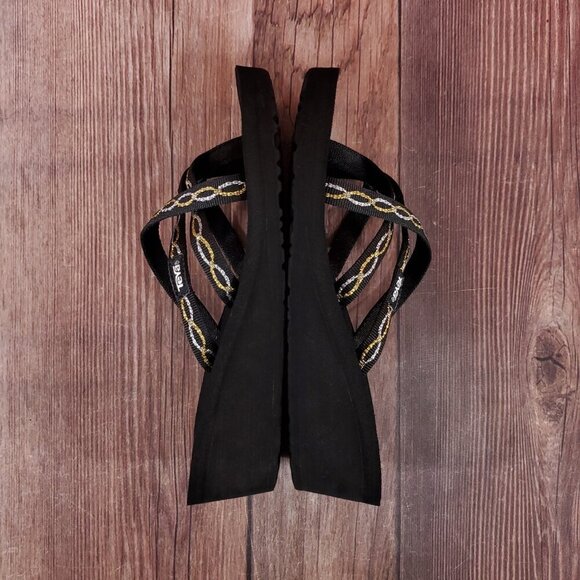 Teva Womens Size 6 Mush Mandalyn Ola 2 Black Gold Silver Wedge Sandals - Picture 9 of 14